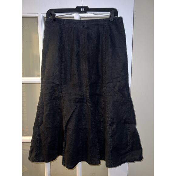 Kim Rogers Petite Black Linen Midi Skirt Size 10P Godet Preppy Feminine Summer - Picture 1 of 3